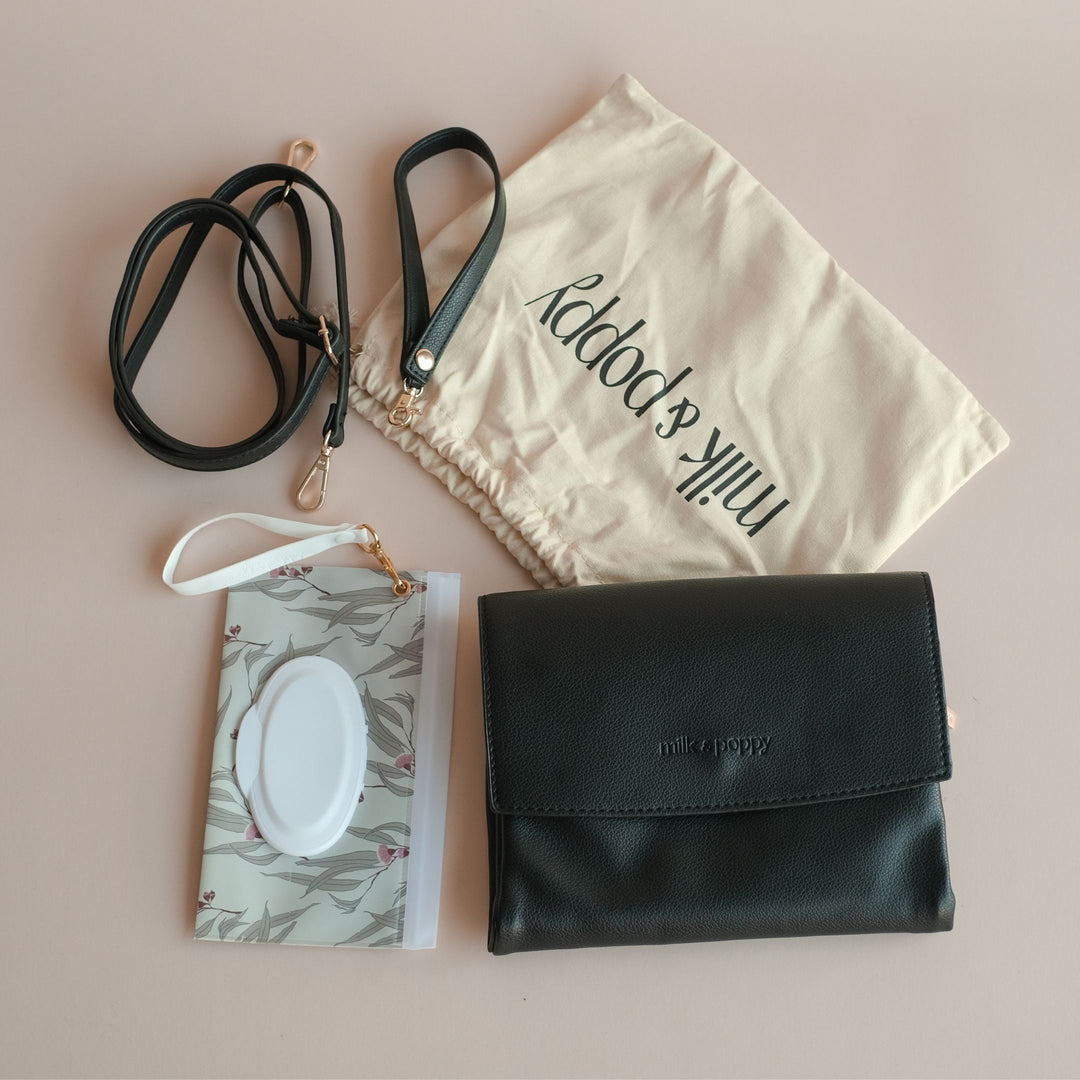 ANDI Nappy Wallet - Black/Euca - Milk & Poppy