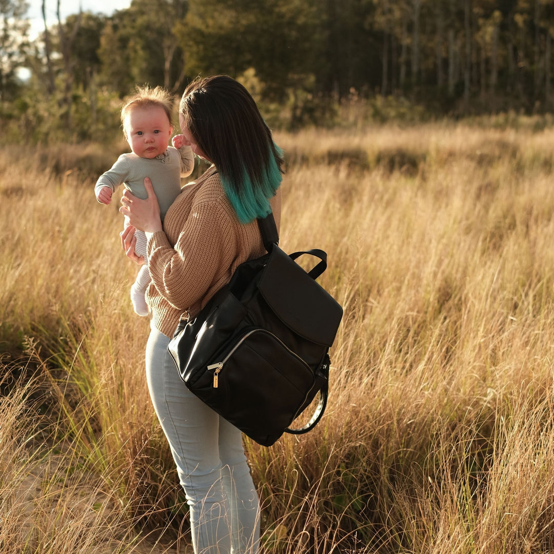 BROOKLYN Backpack Nappy Bag - Black/Euca - Milk & Poppy