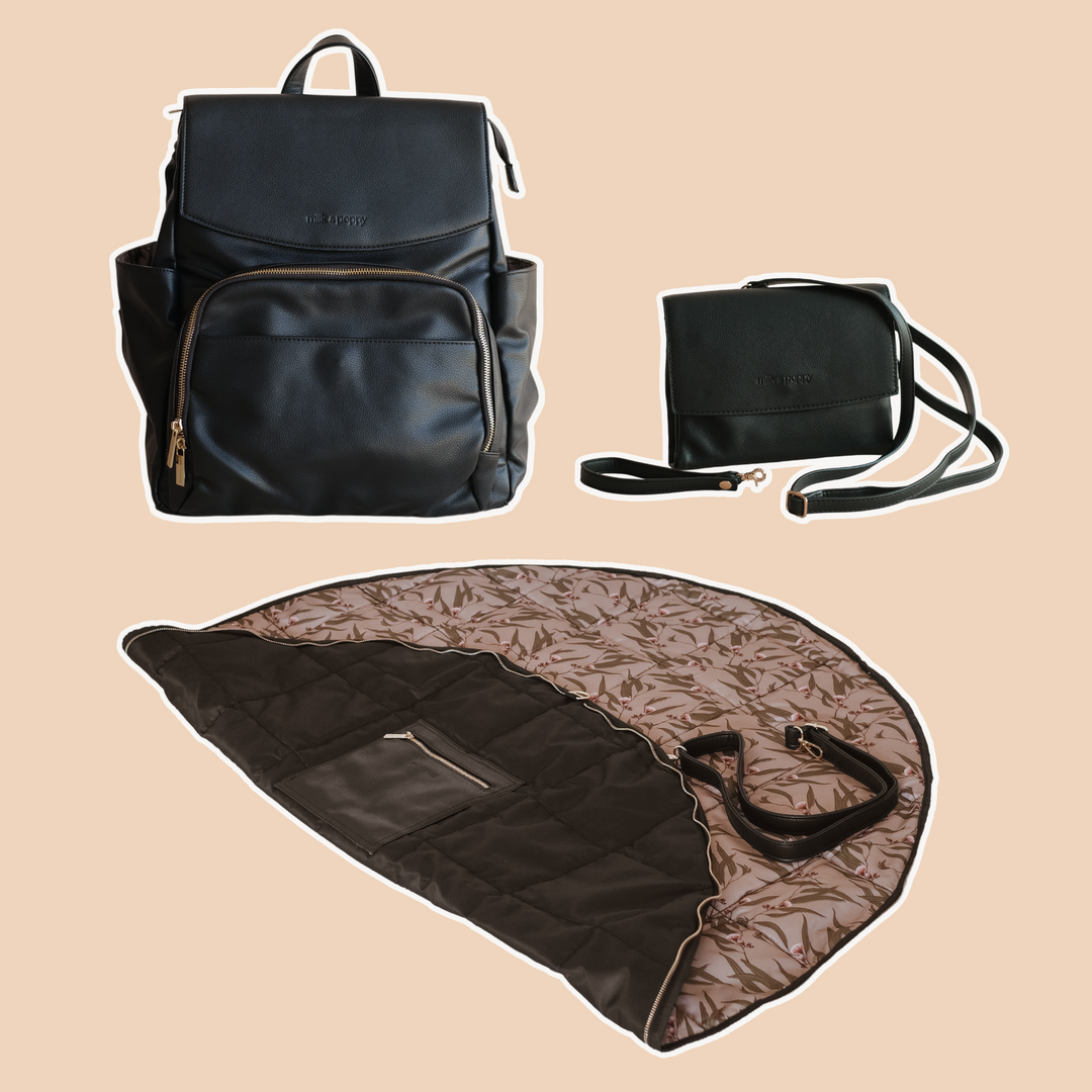Mum Bag Bundle - Black/Euca - Milk & Poppy