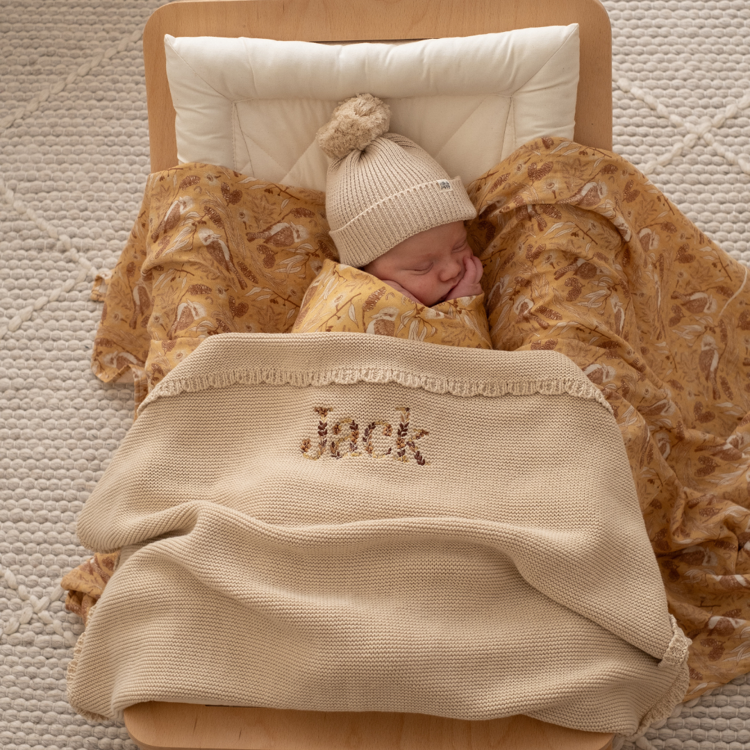 HEIRLOOM NAME BLANKET - Biscuit