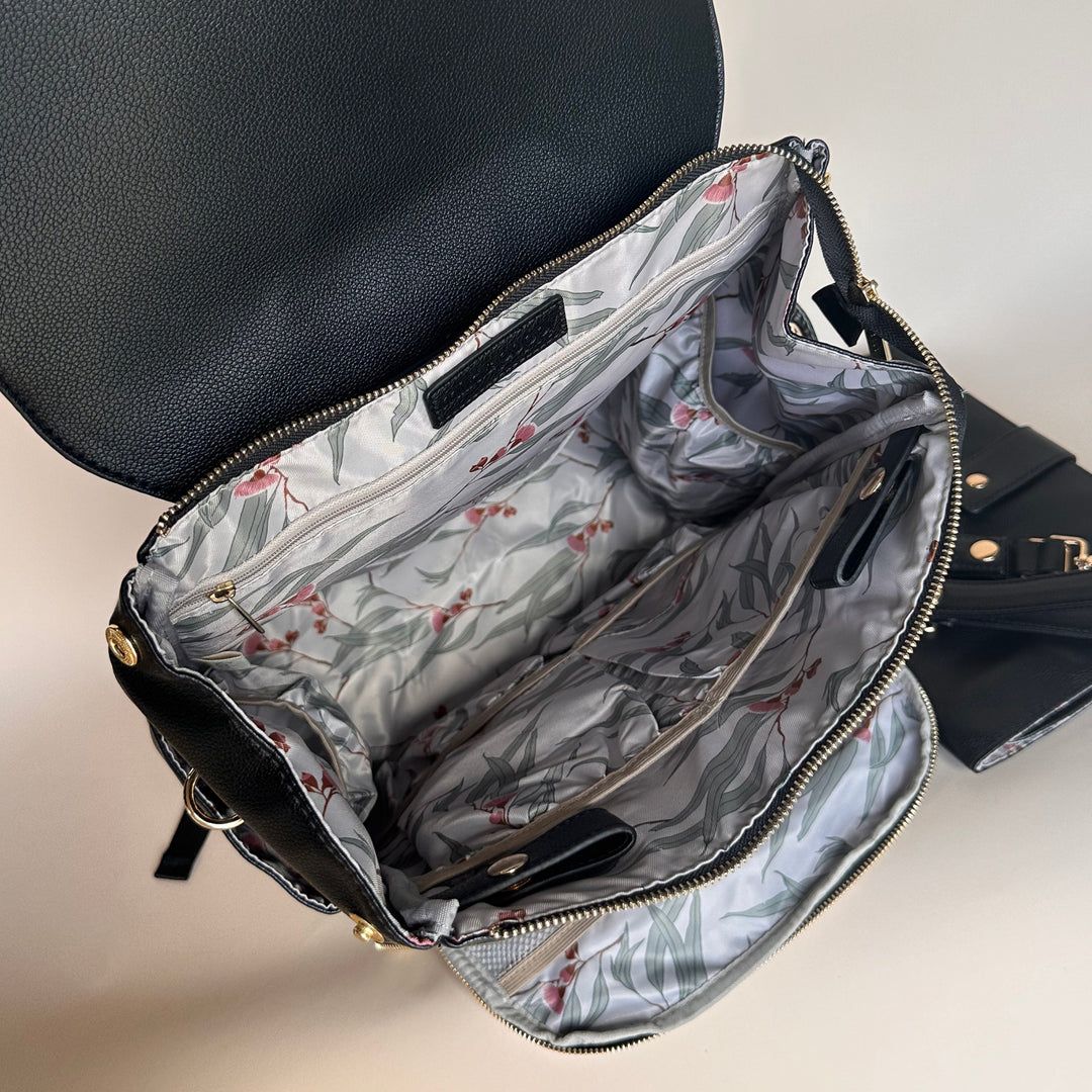 BROOKLYN Backpack Nappy Bag - Black/Euca