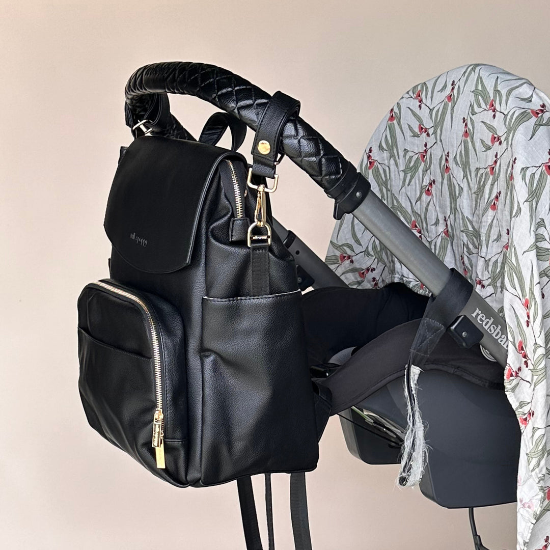 BROOKLYN Backpack Nappy Bag - Black/Euca