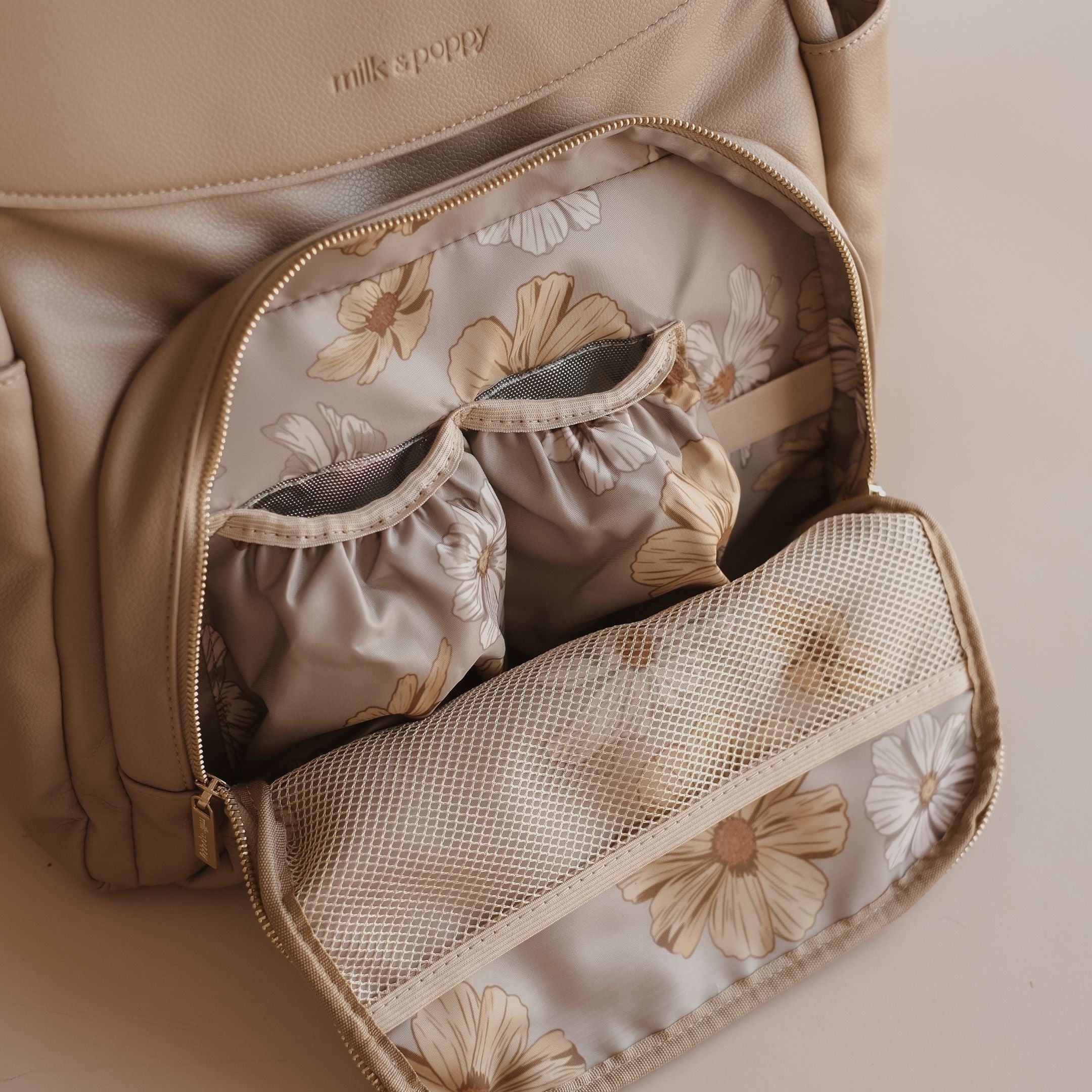 BROOKLYN Backpack Nappy Bag Beige Maeve Milk Poppy brooklyn-backpack-nappy-bag-beige-maeve-milk-poppy